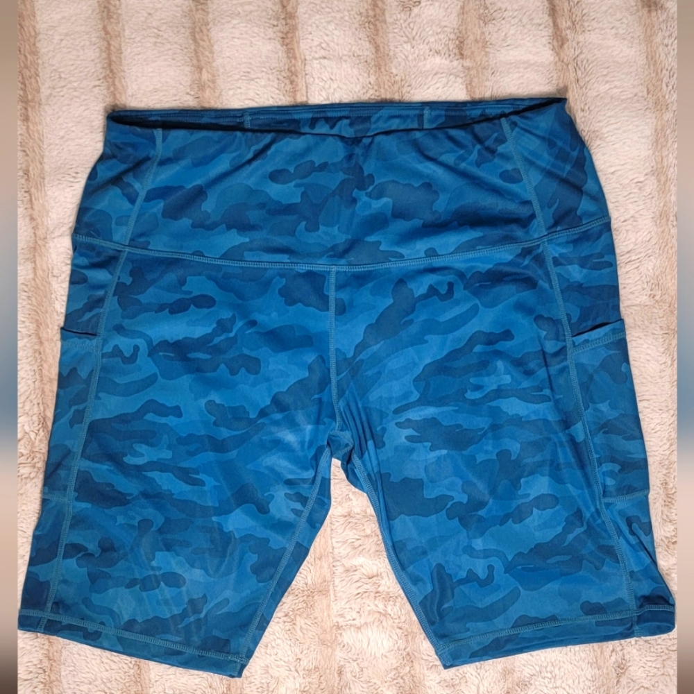 OALKA Tummy Control Athletic Camo Shorts DarkTeal XXL w/3 pockets